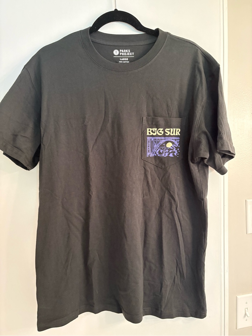 Parks Project Men’s Big Sur Bridges Puff Print Pocket T‑Shirt - Black, size L